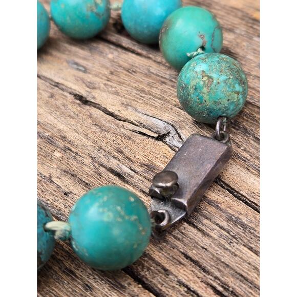 Vintage Mexico 925 Turquoise Beaded Bracelet with Sterling Silver Clasp, 8.5" - Picture 2 of 8